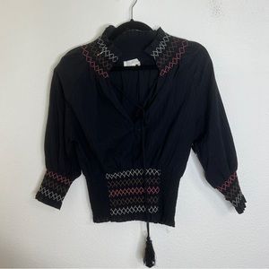 NWT Anthropologie Fanco White Size Small Ruched Long Sleeve Blouse. Size Large